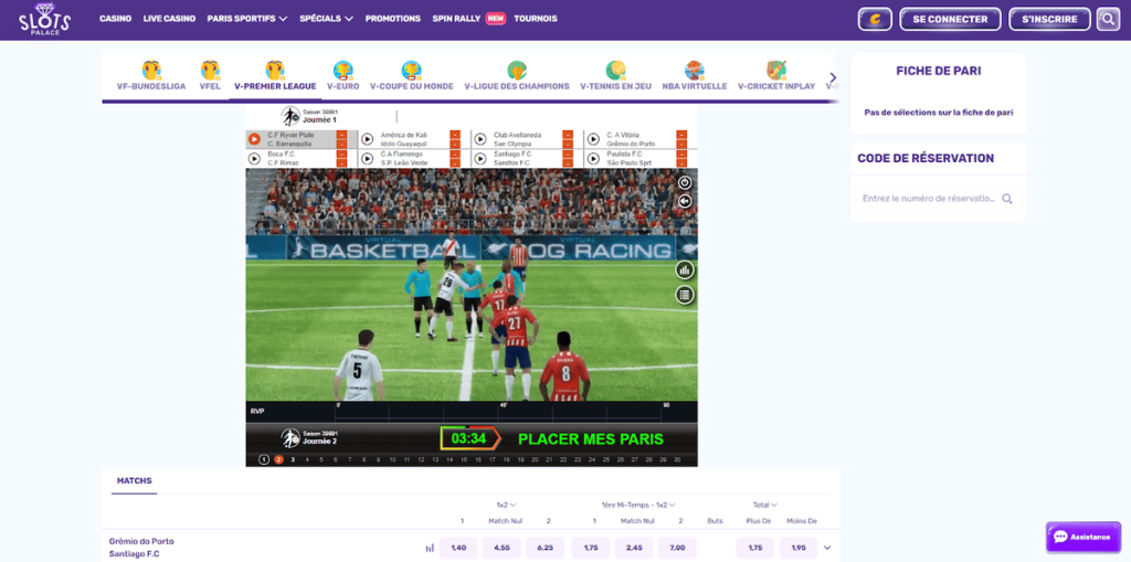 Slots Palace Casino paris sportifs live Football