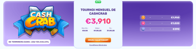 Slots Palace Casino tournoi mensuel Cashcrab